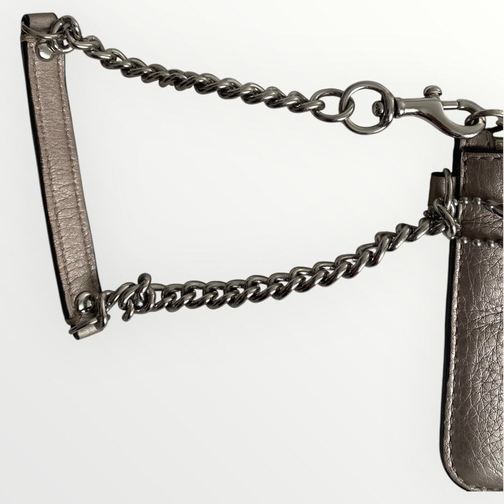 COACH Metallic Taupe Leather Chain Wristlet Pouch Bag - Picture 6 of 10